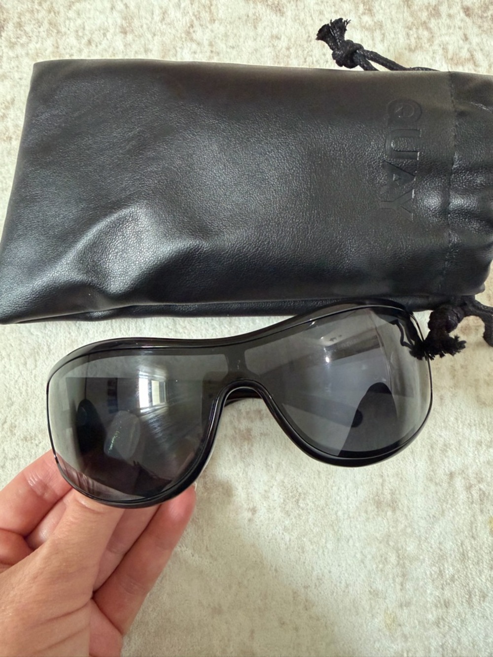 QUAY Speed Dial Oversized Shield Sunglasses Black